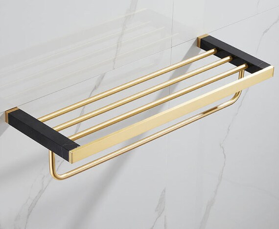 Black Marble and Brass Gold Bath Towel Shelf Nordic Wall Rack - Etsy