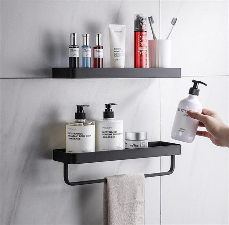 Matte Black Glass Bathroom Shelf Rack Kitchen Wall Bath Towel Etsy Canada