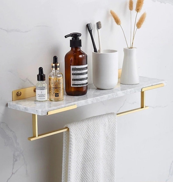 Bathroom Gold Brush Brass/polished With Marble Shelf Bathroom Etsy