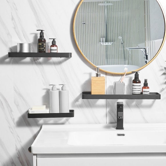 Bathroom Shelf Black Glass Rispa