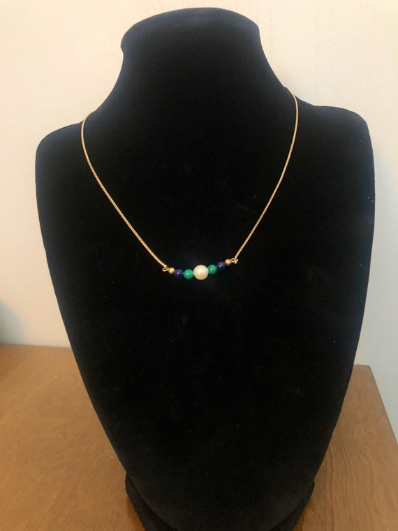 Cultured Pearl, Sodalite, and Malachite Necklace