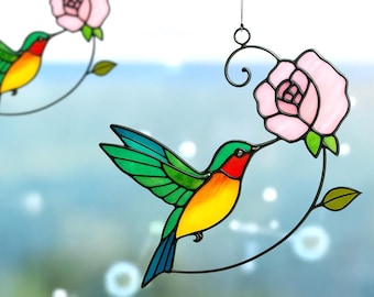 Glasmalerei Kolibri Suncatcher - Handgefertigter Fensterschmuck