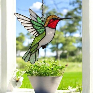 Hummingbird stained glass bird suncatcher, Modern stained glass window hangings, Handmade product, Custom stained glass Hummingbird, Decor