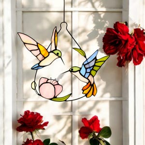 Hummingbird stained glass bird suncatcher Mothers Day gift Hummingbird wall art Custom stained glass window hangings Fathers Day gift