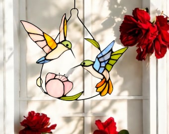 Atrapasol de colibrí de vitral hecho a mano, regalo para amantes de la naturaleza