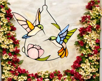 Atrapasol de colibrí de vitral, colgante moderno para ventana