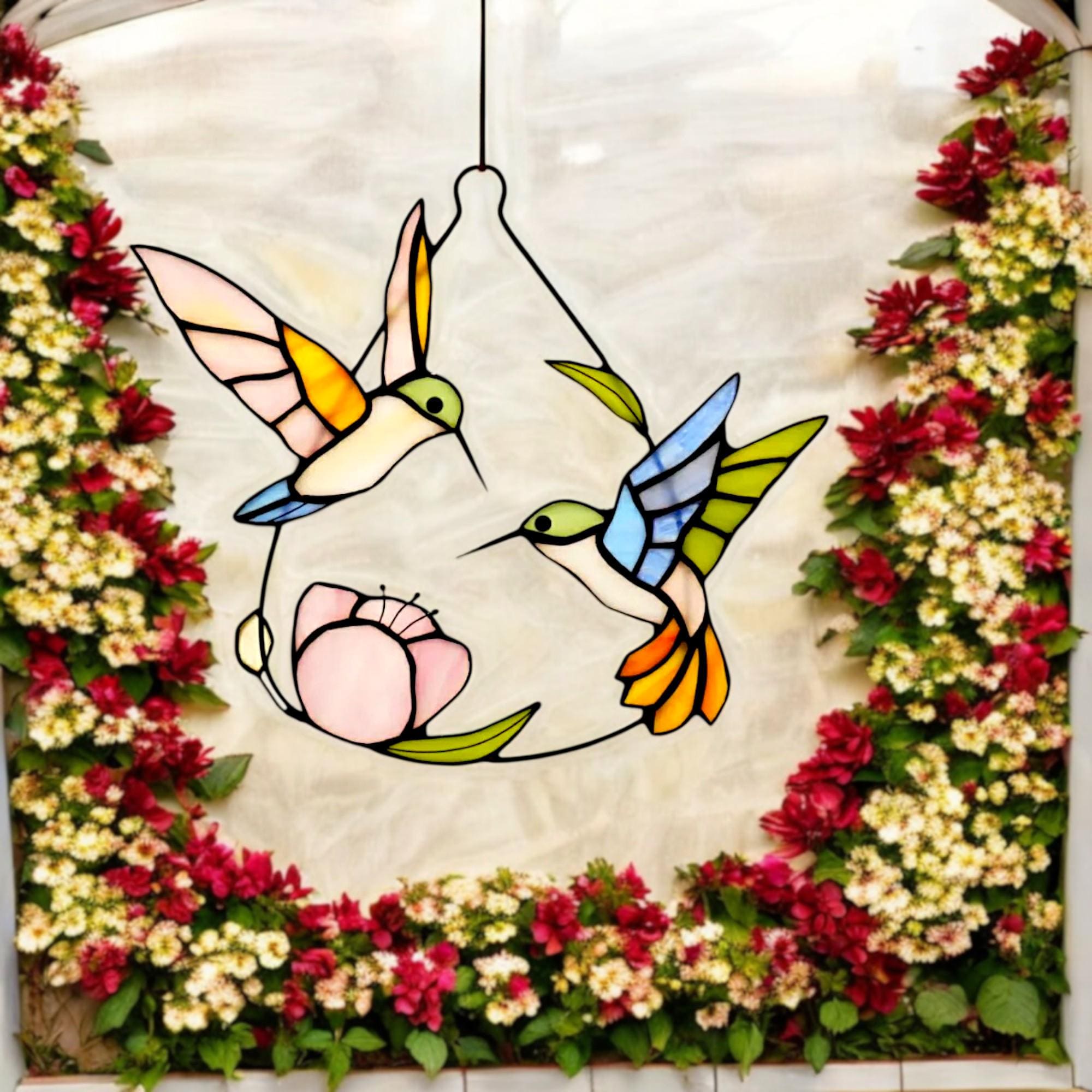 Payutou Kolibri Buntglas Fensteranhänger – Sonnenfänger, Garten-Deko, Geschenk Für Vogelliebhaber