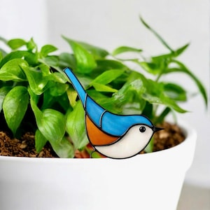 Gifts for her birthday unique, Stained glass Bird planter, Housewarming Bird suncatcher, Custom stained glass add charm to plant and windows
