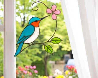 Glasmalerei Kolibri Suncatcher, Vogel Fensterbehang, Outdoor Decor