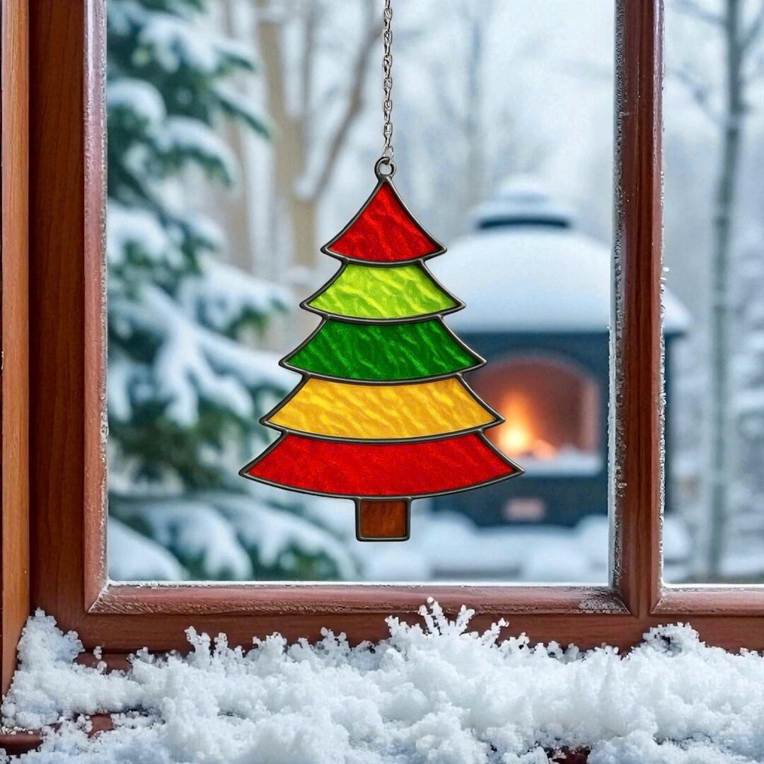 Stained Glass Christmas Tree Suncatcher, Handmade Holiday Decor - Etsy