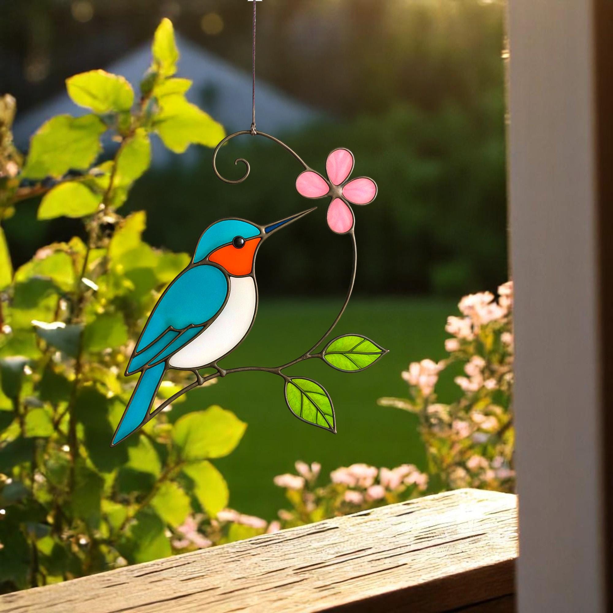 Acchiappasole Colibrì In Vetro Colorato – 21,6 Cm, Fatto A Mano, Con Ventosa Per Finestra - 2