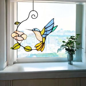 Hummingbird stained glass bird suncatcher Mothers Day gift Modern stained glass window hangings Custom stained glass Fathers Day gift