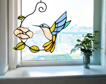 Kolibri Glasmalerei Suncatcher, handgefertigtes Fensterbild