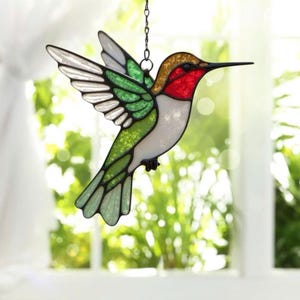 Modern stained glass window hangings, Hummingbird stained glass bird suncatcher, Handmade product, Custom stained glass Hummingbird