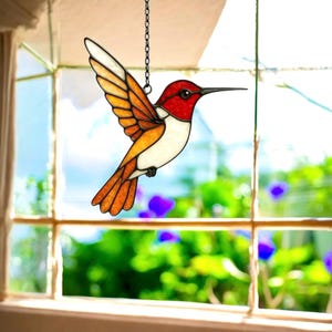 Custom stained glass Hummingbird Modern stained glass window hangings, Hummingbird stained glass bird suncatcher, Handmade product, Decor