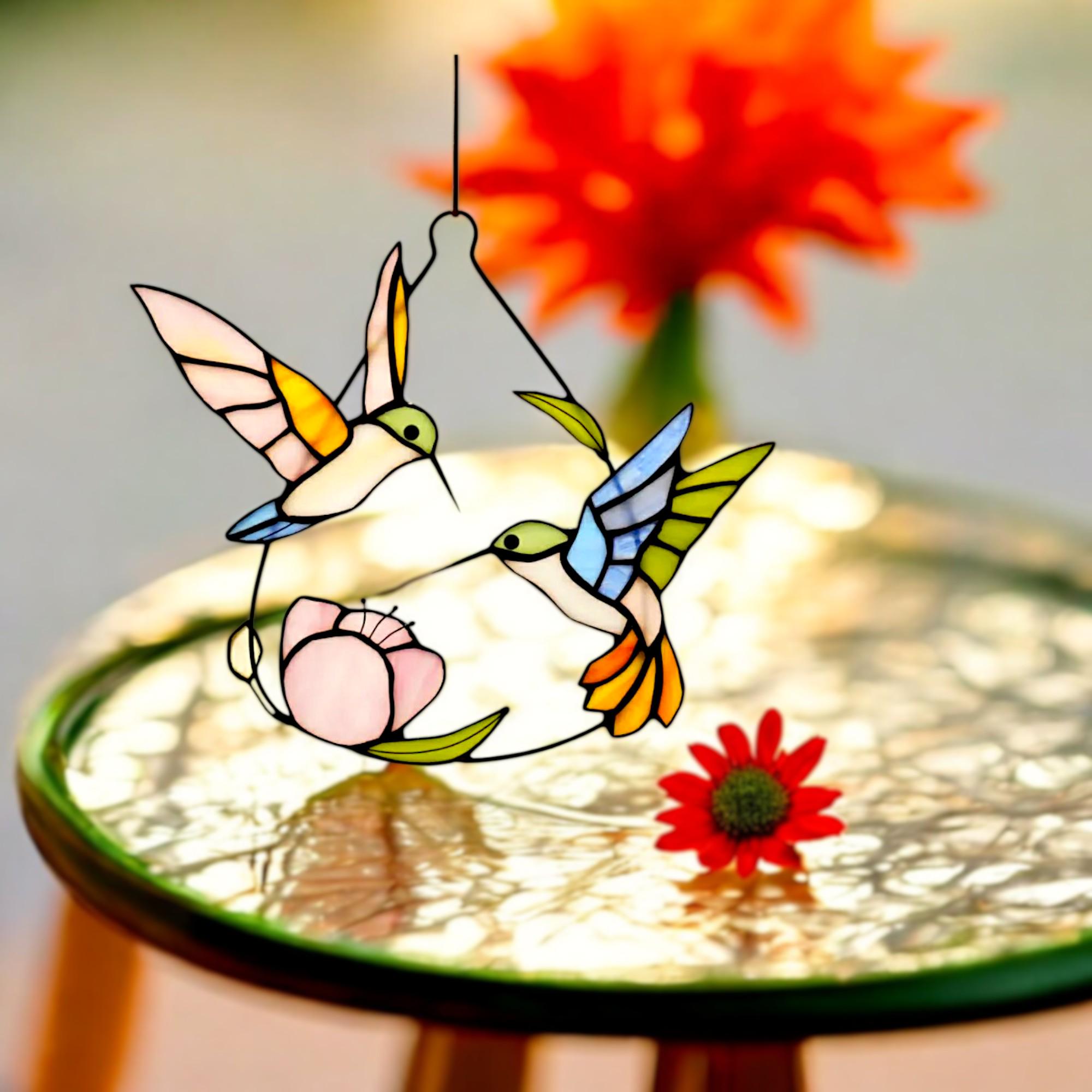 Payutou Kolibri Buntglas Fensteranhänger – Sonnenfänger, Garten-Deko, Geschenk Für Vogelliebhaber