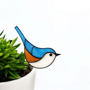 Stained glass Bird planter, Housewarming Bird suncatcher, Custom stained glass add charm to plant and windows, Gifts for her birthday unique