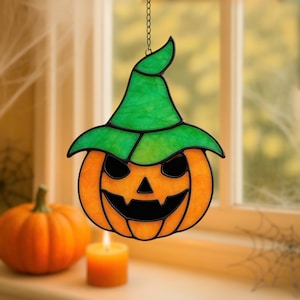 Pumpkin Stained Glass Window Hangings, Pumpkin Decorations, Halloween Gift, Halloween  Ornament Spooky, Suncatcher Halloween Home Decor