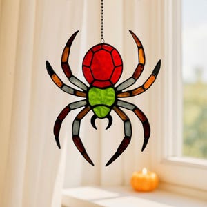 Spider Stained Glass Window Suncatcher, Halloween Spider Ornament Spooky, Ghost Decor, Halloween Gift, Halloween Window Hanging Decor