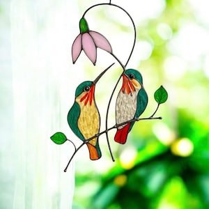 Hummingbird stained glass bird suncatcher, Modern stained glass window hangings, Handmade product, Custom stained glass Hummingbird, Decor