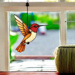 Modern stained glass window hangings, Hummingbird stained glass bird suncatcher, Handmade product, Custom stained glass Hummingbird, Decor