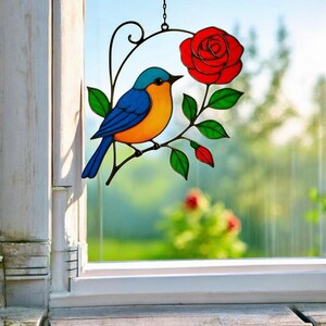 Custom stained glass Hummingbird, Modern stained glass window hangings, Hummingbird stained glass bird suncatcher, Handmade product