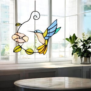 Cadeaux de colibri pour son attrape-soleil oiseau en vitrail Tentures de vitrail modernes Cadeau de fête des pères en vitrail personnalisé