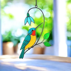 Hummingbird stained glass bird suncatcher, Modern stained glass window hangings, Handmade product, Custom stained glass Hummingbird, Decor
