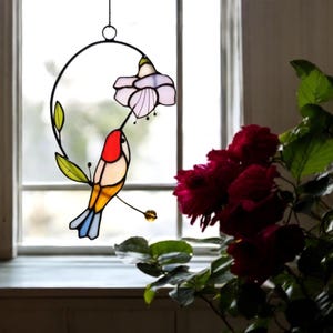 Hummingbird stained glass bird suncatcher Mothers Day gift Modern stained glass window hangings Custom stained glass Fathers Day gift