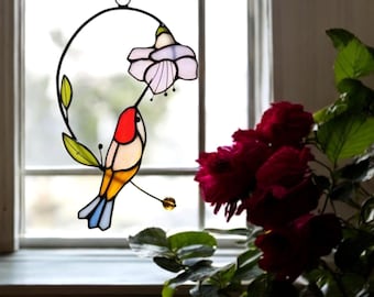 Kolibri Glasmalerei Suncatcher, handgefertigtes Fensterbild