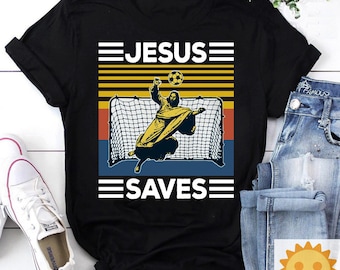 Soccer Jesus Saves Vintage T-Shirt, Jesus Shirt, Christian Shirt, Jesus Lovers Shirt, Religious Shirt, Soccer Shirt, Goal Keeper Shirt