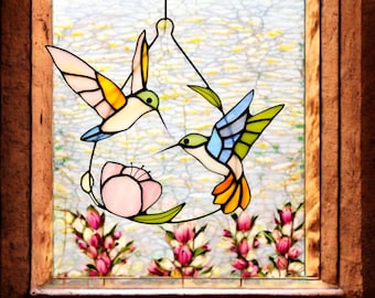 Glasmalerei Kolibri Suncatcher, handgefertigtes Fensterbild