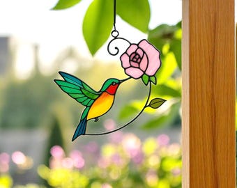 Handgefertigter Kolibri Glasmalerei Sonnenfänger, Fenster Deko