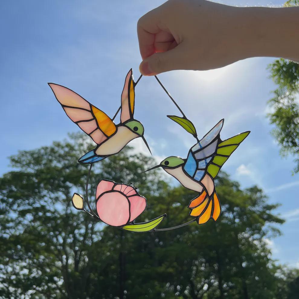 Payutou Kolibri Buntglas Fensteranhänger – Sonnenfänger, Garten-Deko, Geschenk Für Vogelliebhaber