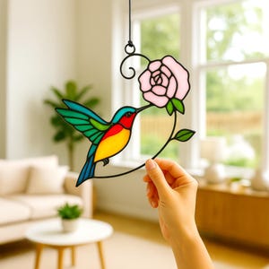 Cadeaux colibri pour son attrape-soleil en vitrail, tentures modernes pour vitrail, cadeau de fête des pères en vitrail personnalisé