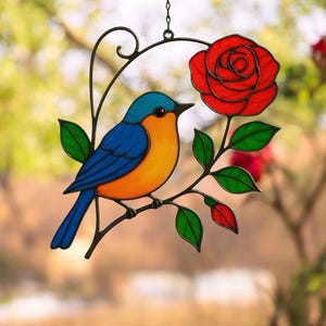 Modern stained glass window hangings, Hummingbird stained glass bird suncatcher, Handmade product, Custom stained glass Hummingbird
