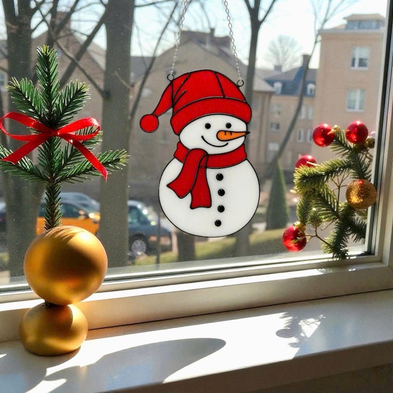 Handmade Stained Glass Snowman Suncatcher, Christmas Ornament - Etsy