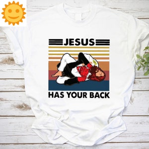 Jiu Jitsu Jesus Has Your Back Vintage T-Shirt, Jiu Jitsu Shirt, Jesus Shirt, Christian Shirt, Jesus Lovers Shirt, Brazilian Jiu Jitsu Shirt