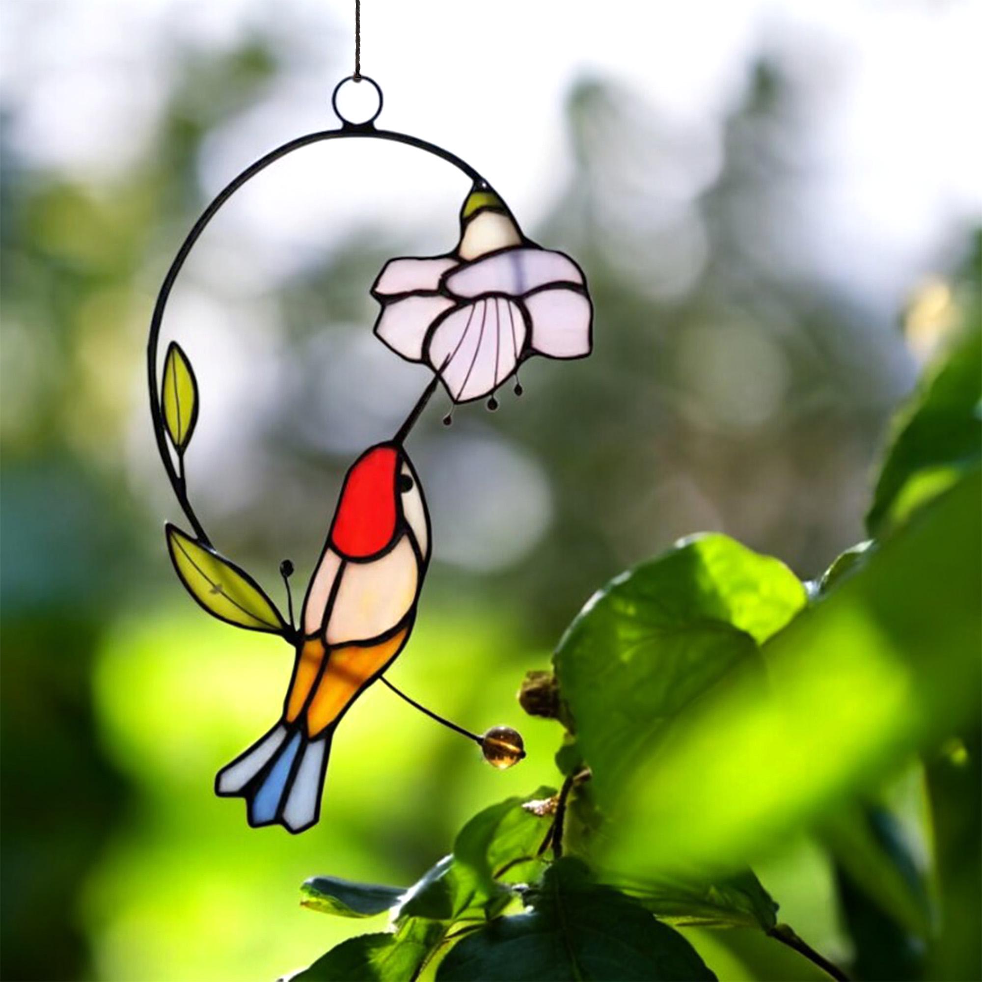 Zedesey Kolibri-Sonnenfänger Aus Buntglas – Handgefertigt, Mit Blume, Für Fenster