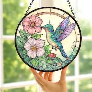 Hummingbird stained glass bird suncatcher Mothers Day gift Modern stained glass window hangings Custom stained glass Fathers Day gift