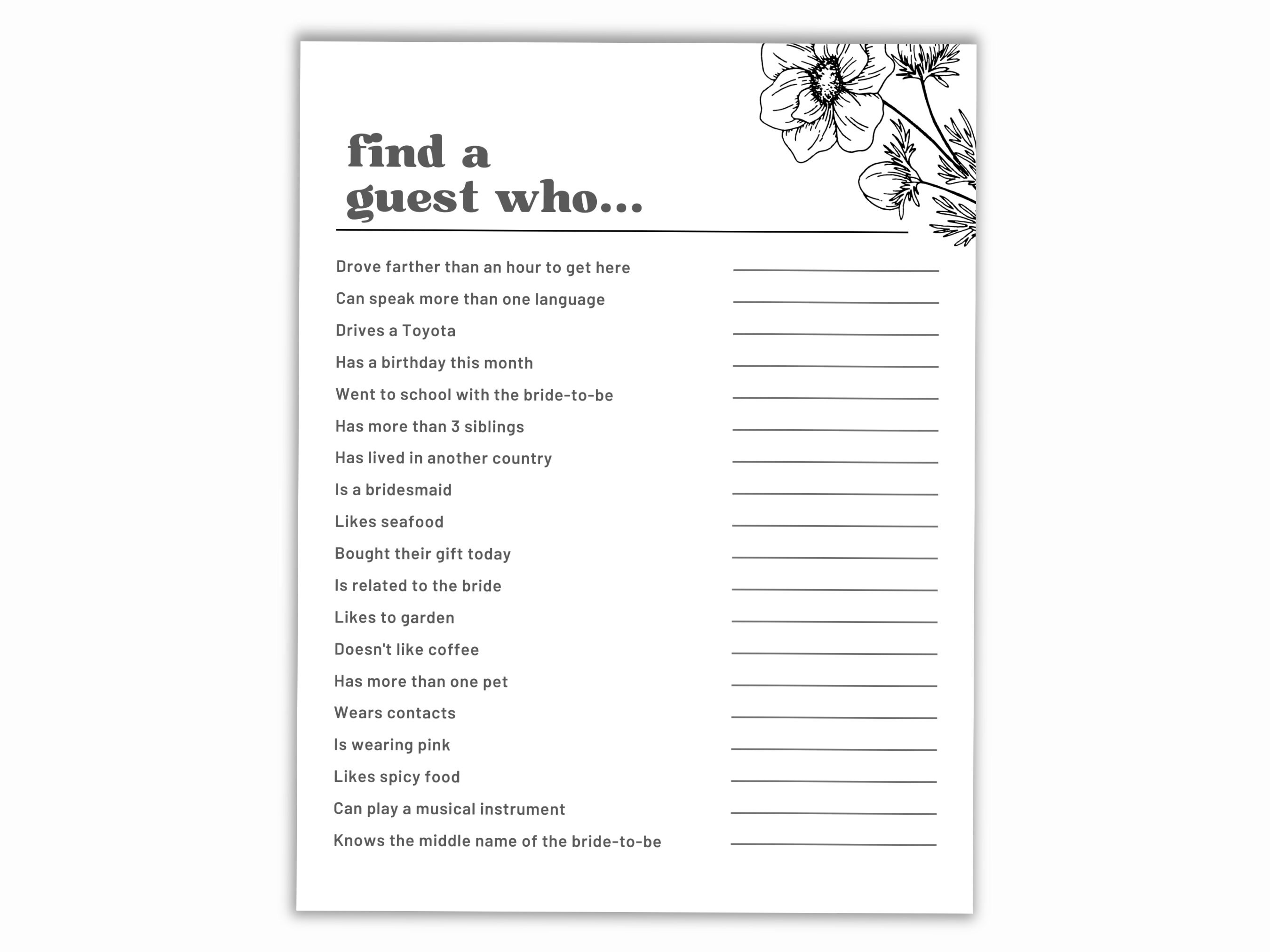 Fun Bridal Shower Games Find A Guest Who Editable Bridal Etsy