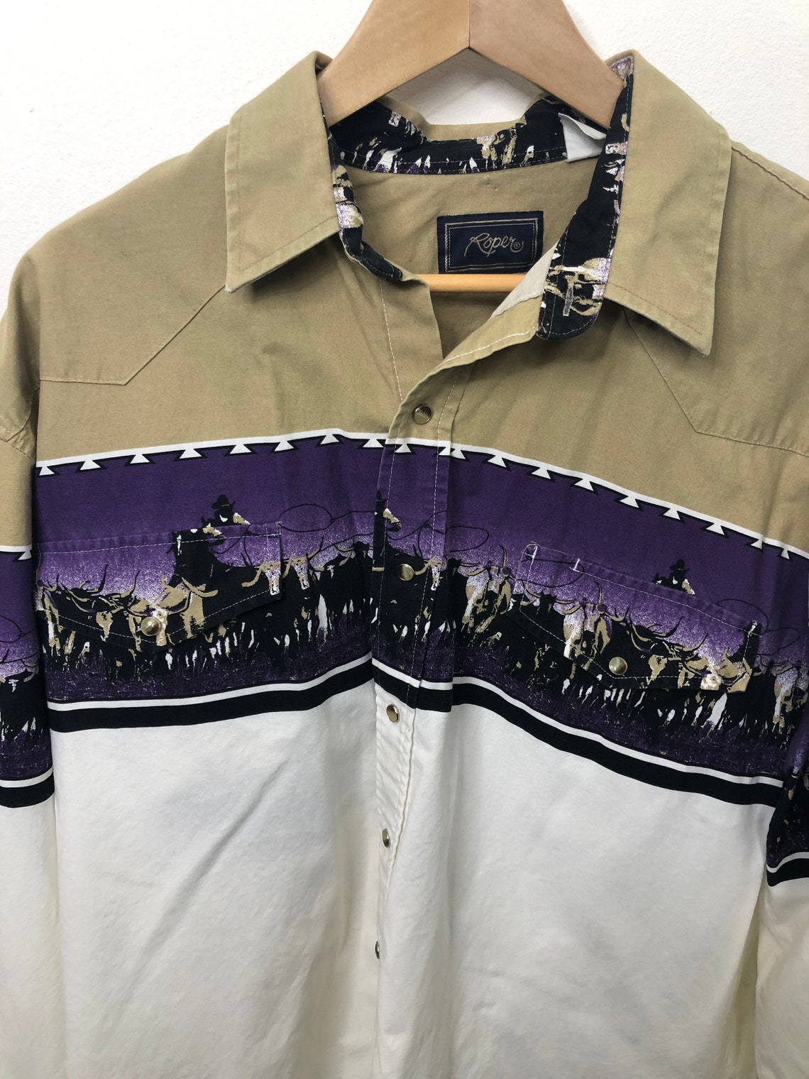 Roper Western Men XL Button Down Shirt Cowboy Cattle Ranch Etsy