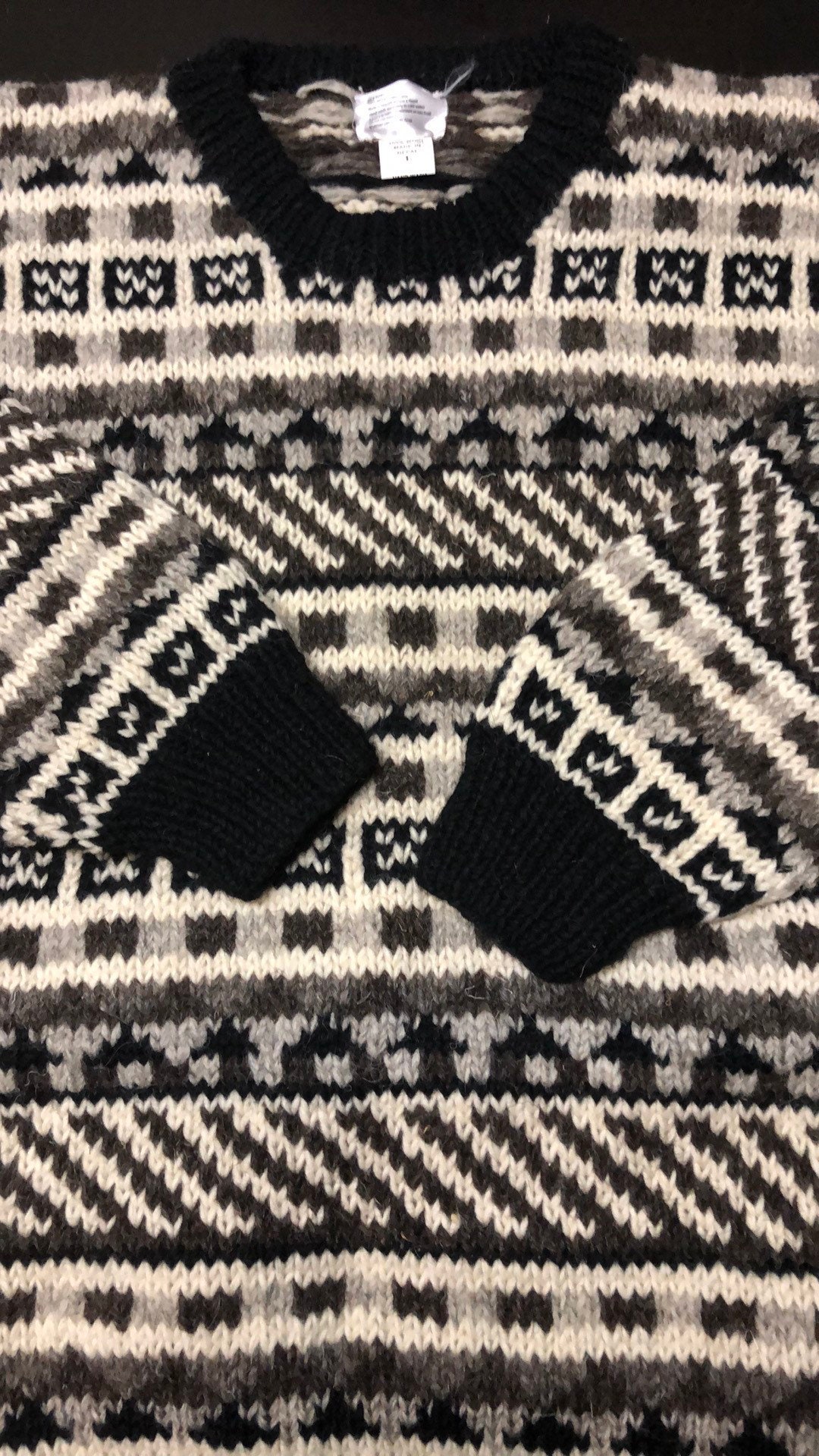 Hand Knit Nepalese Heavy L Pullover Wool Sweater Geometric Etsy