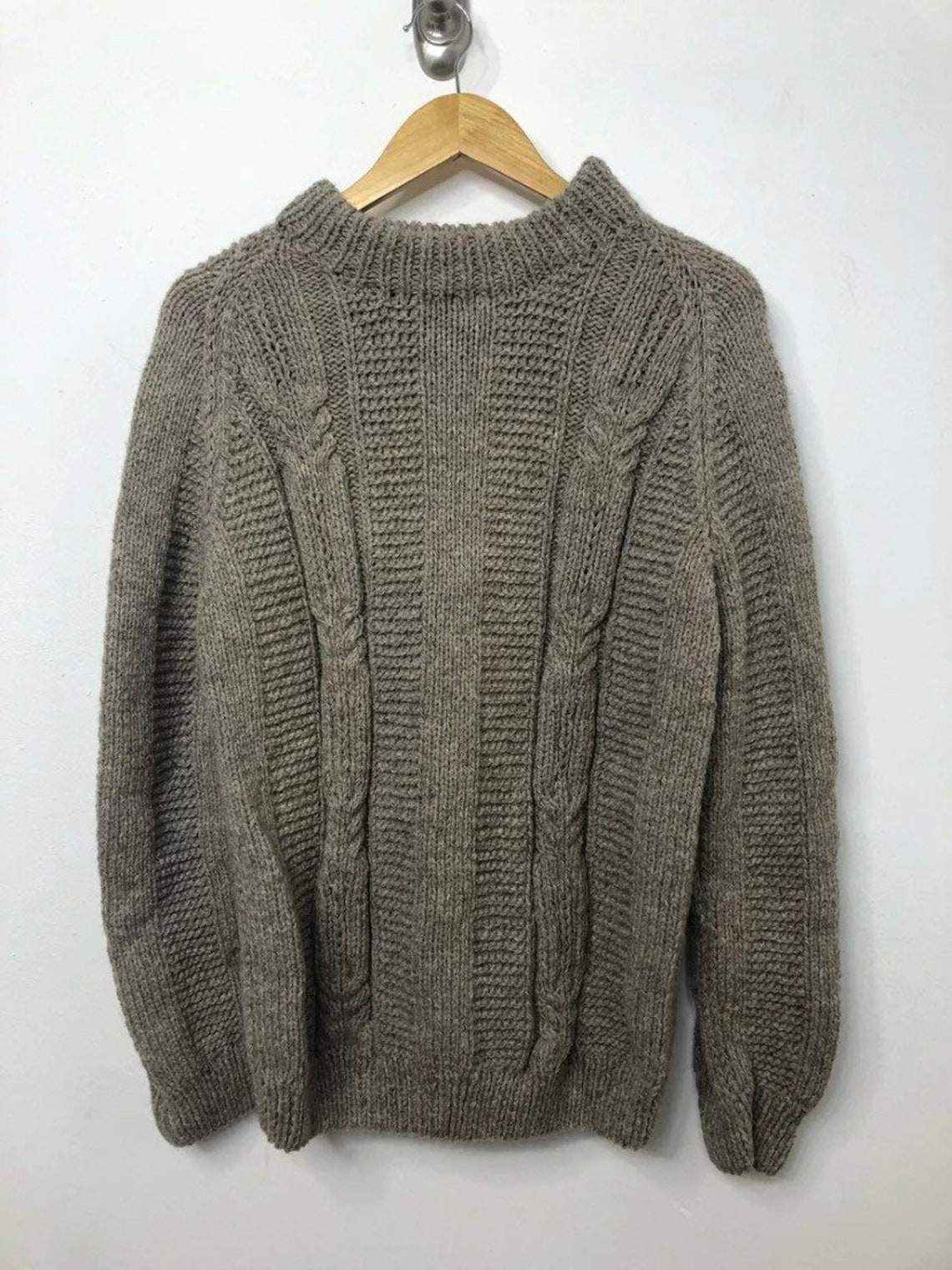 Traditional Wool Heavy Cable Knit Chunky Fisherman Sweater Etsy