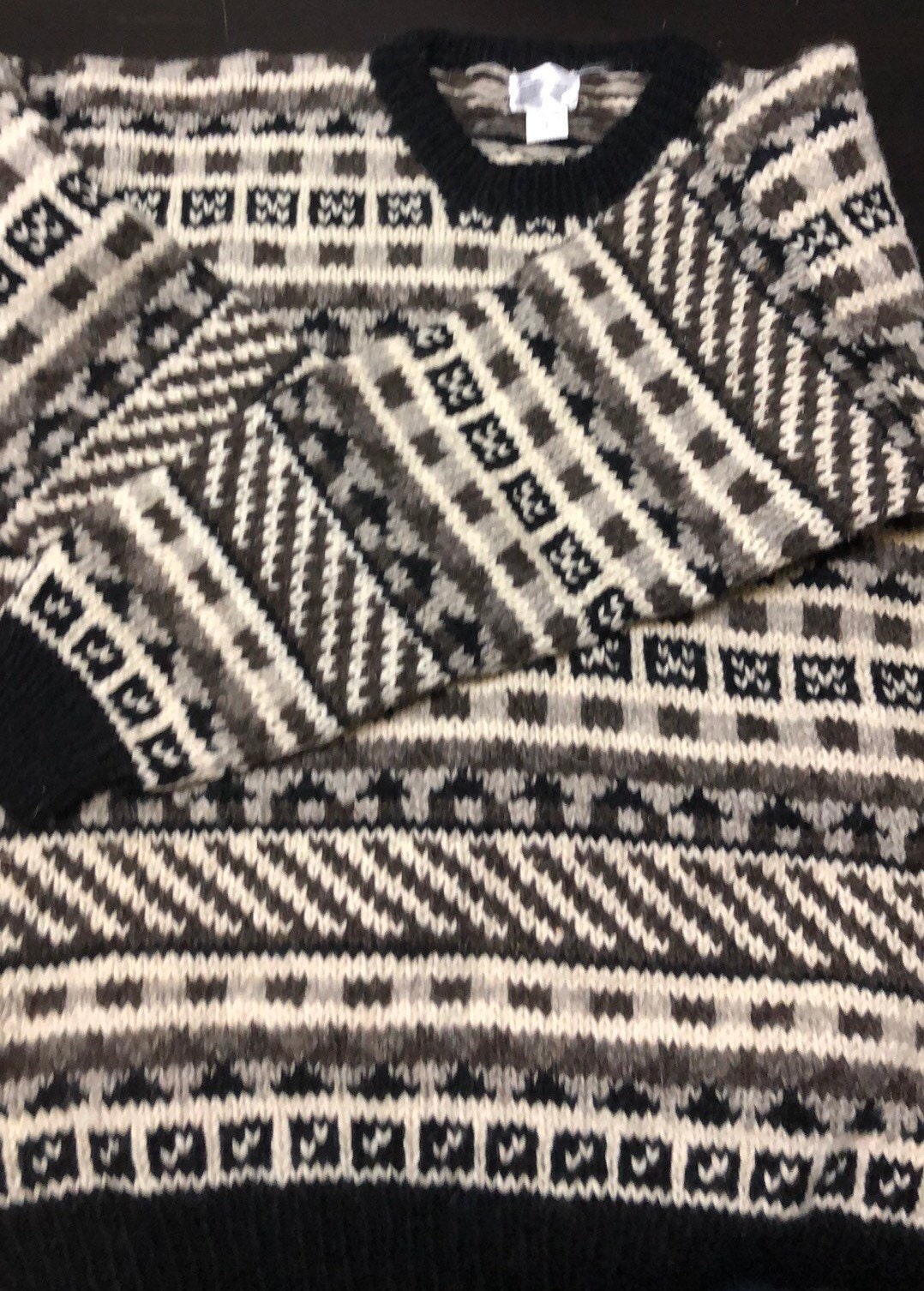 Hand Knit Nepalese Heavy L Pullover Wool Sweater Geometric Etsy