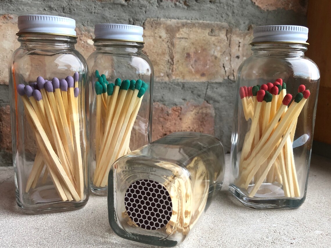 Long Wooden Matchsticks in Glass Jar with Striker Paper Etsy
