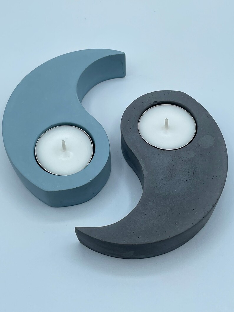 Yin Yang Concrete Tea Light Holder Handmade Blue/charcoal Etsy
