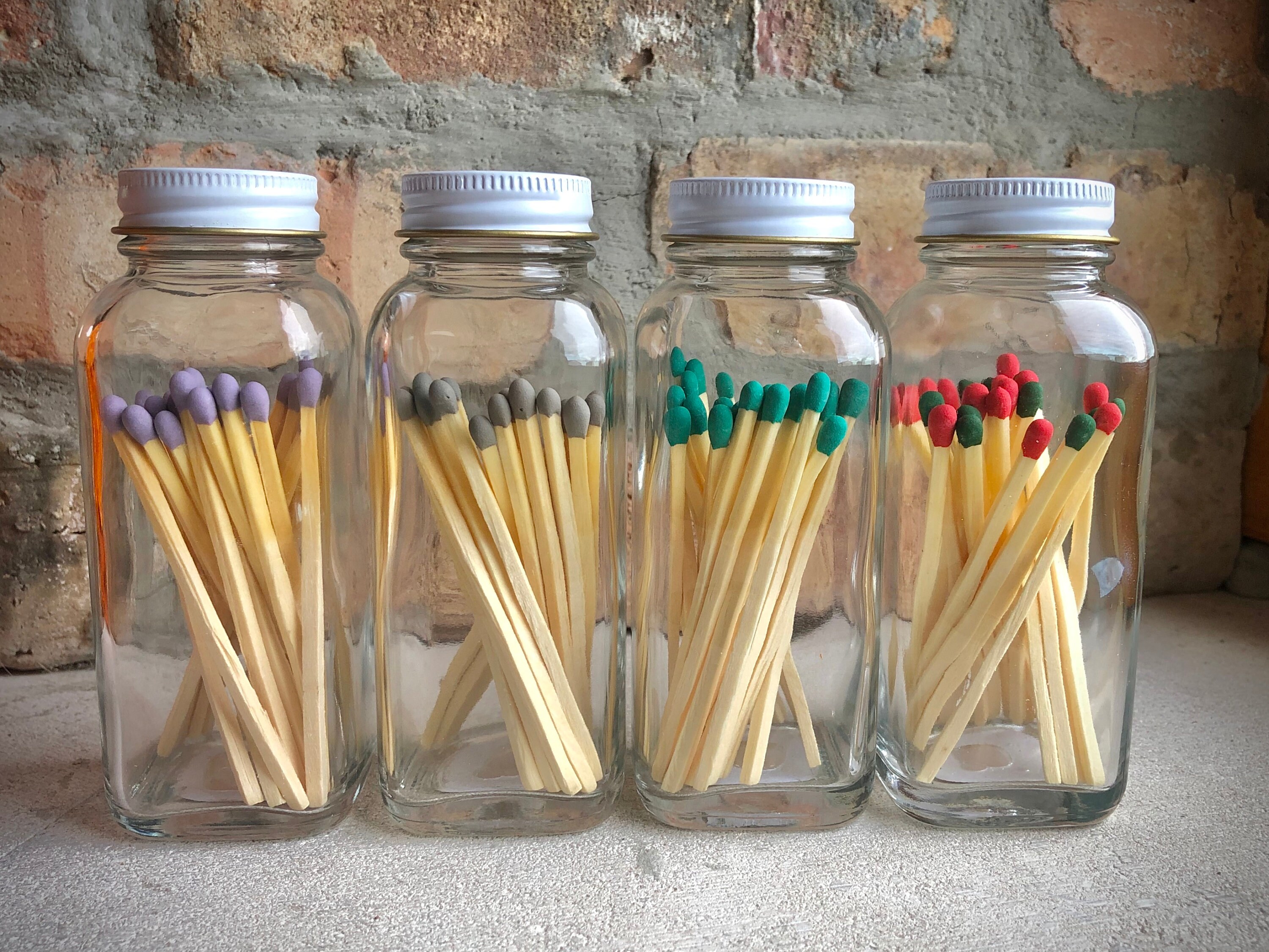Long Wooden Matchsticks in Glass Jar with Striker Paper Etsy