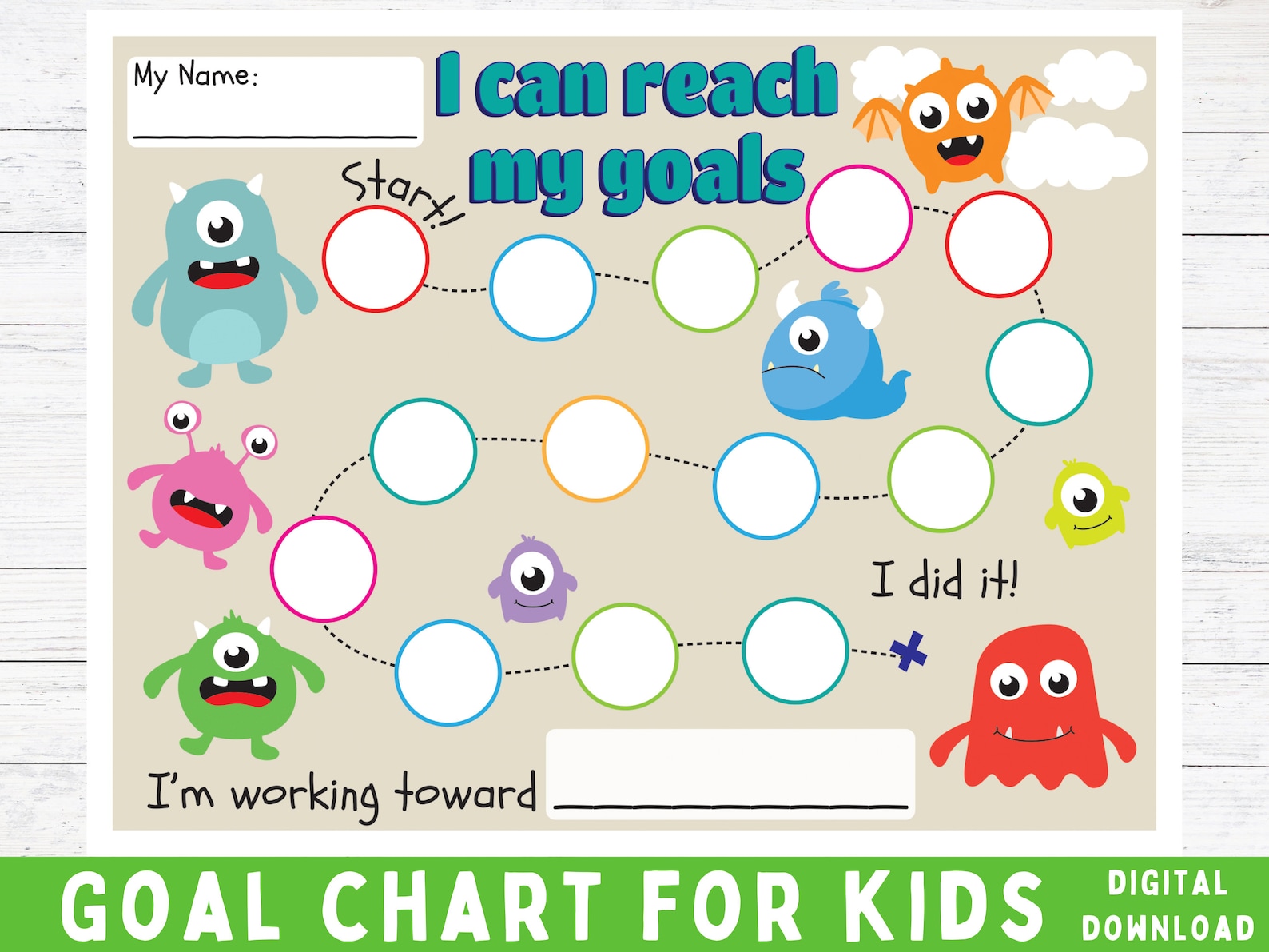 Goal Chart for Kids Monsters Goal Chart Printable Goal Chart for Kids ...