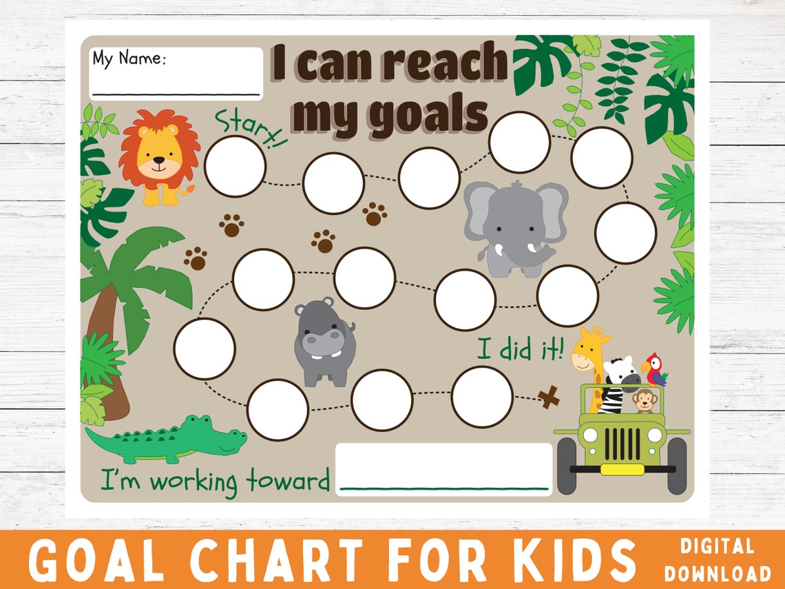 Goal Chart for Kids Safari Animals Goal Chart Printable Goal Chart for ...